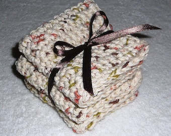 DISHCLOTHS~WASHCLOTHS~FACECLOTHS~Hand Crocheted~Set Of 3~Soft~Absorbent~Reversible~Durable~100% Cotton~Kitchen~Bath~Colors Vary~New