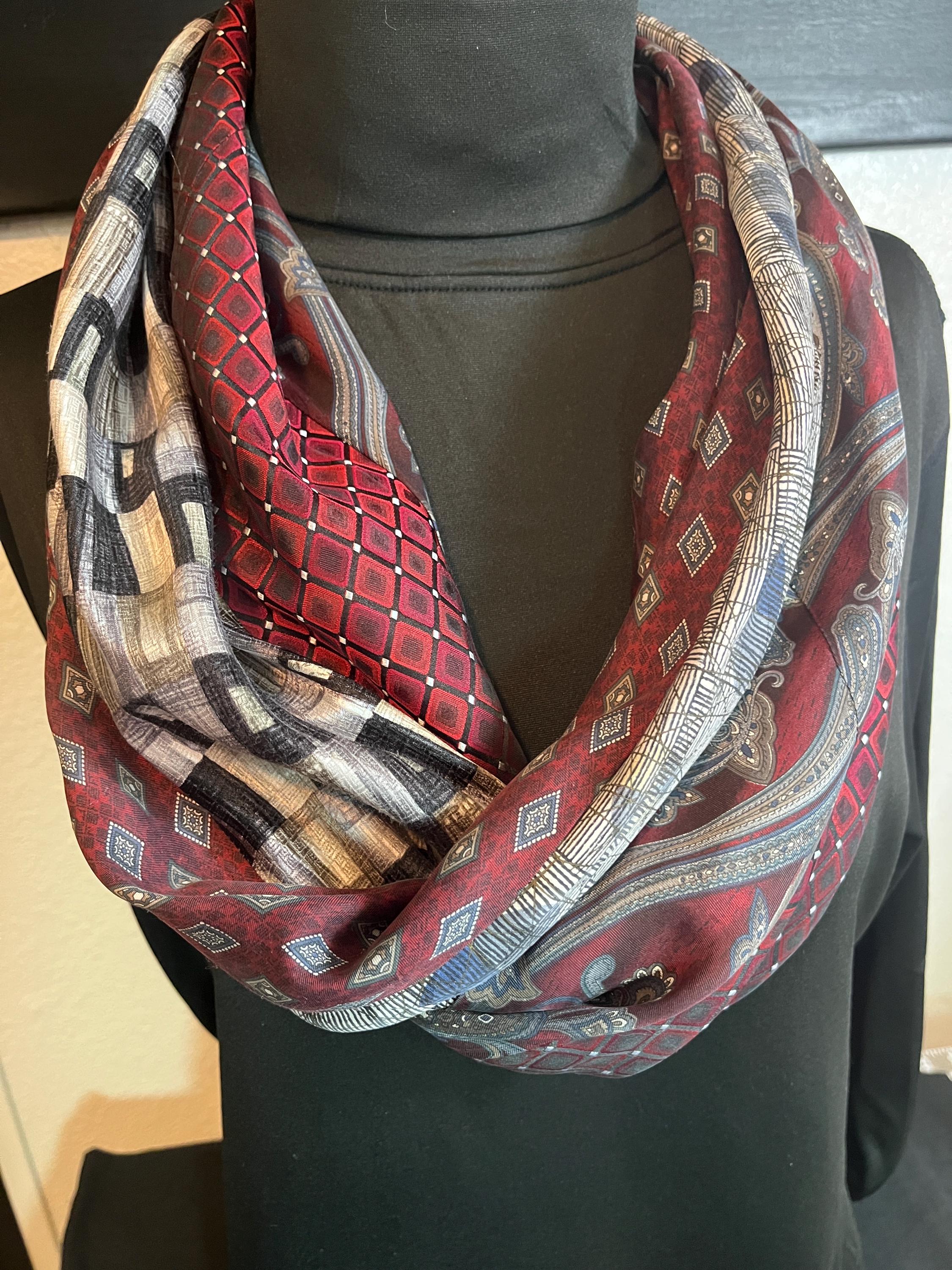 Cream and Burgundy Scarf - Etsy display picture 1