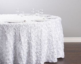 Rosette Tablecloth, Rosette Fabric, Rosette Table Cloth, Rosette Table Runner, Rosette Trim, Rosette Table Linens, White Rosette Table Cloth