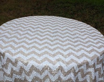 Chevron Sequin Tablecloth, Chevron Table, Decorative, Taupe and White tablecloth,  Vintage Wedding, Cake Table, Wedding, Sweetheart table