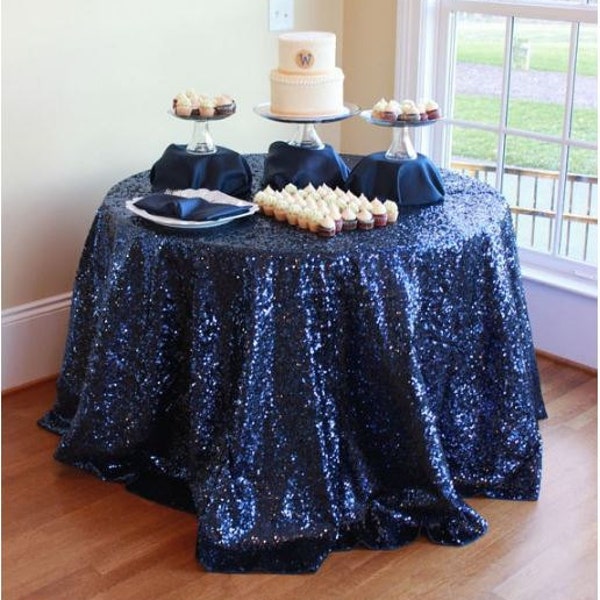 Navy Blue Sequin Table Runner, Navy Blue Sequin Applique, Navy Blue Sequin Tablecloth, Navy Blue Sequin Table Cloths, Royal Blue Table Cloth