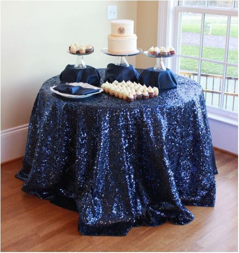 Navy Blue Sequin Table Runner, Navy Blue Sequin Applique, Navy Blue Sequin Tablecloth, Navy Blue ...