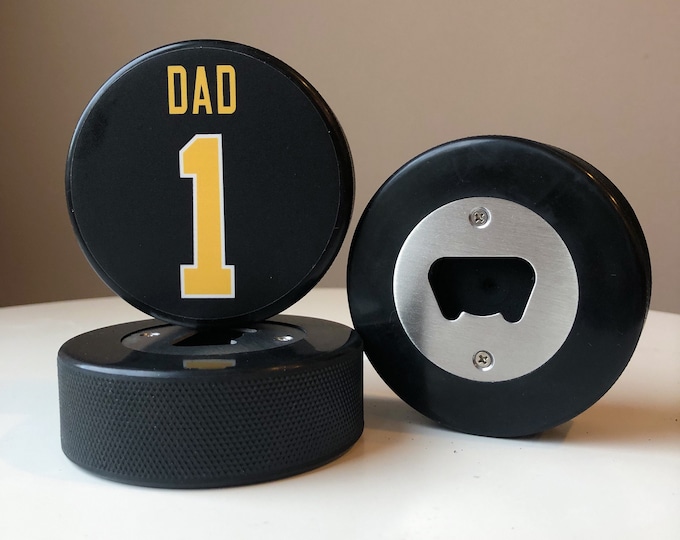 No. 1 Dad Hockey Puck Bottle Opener