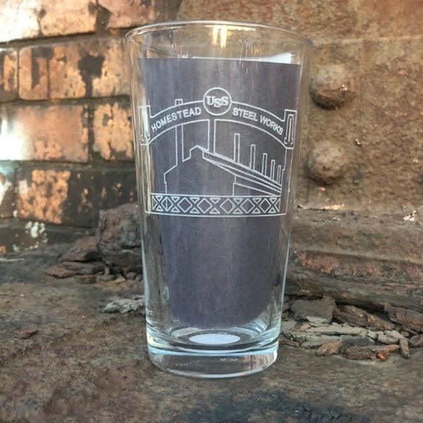 Homestead Steel Works Pittsburgh Steel Mill Laser Marked Pint Glass