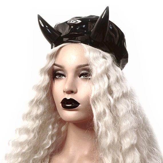 XS DEVIL'S BERET | Shiny Vinyl Hat With Horns - Etsy