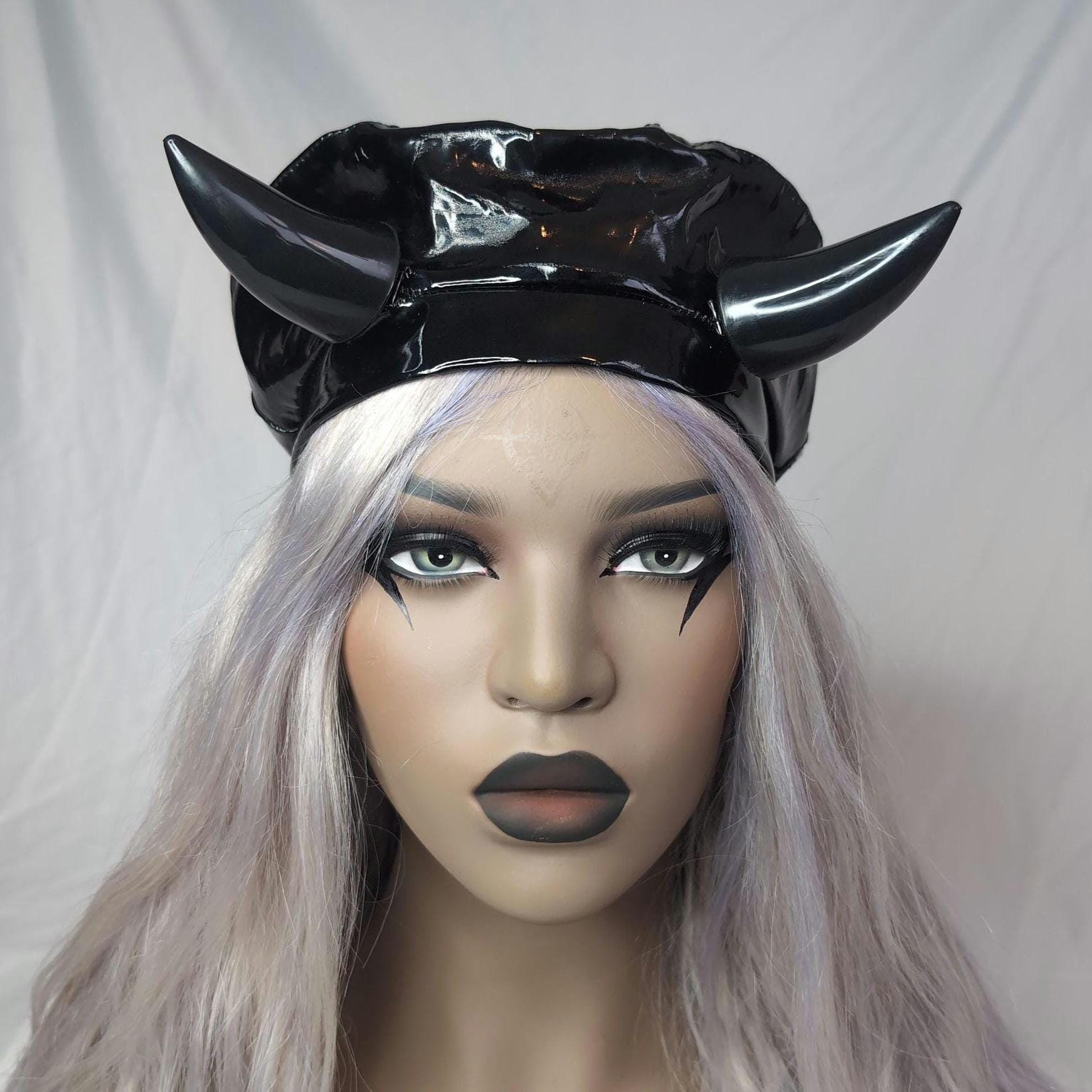 XS DEVIL'S BERET | Shiny Vinyl Hat With Horns - Etsy