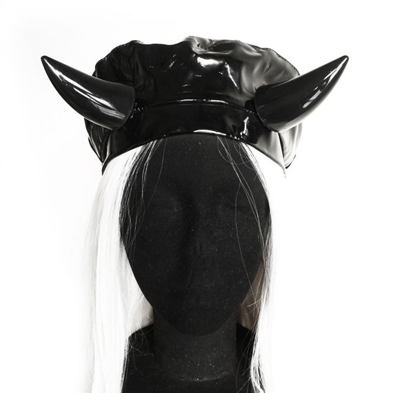 XS DEVIL'S BERET | Shiny Vinyl Hat With Horns - Etsy