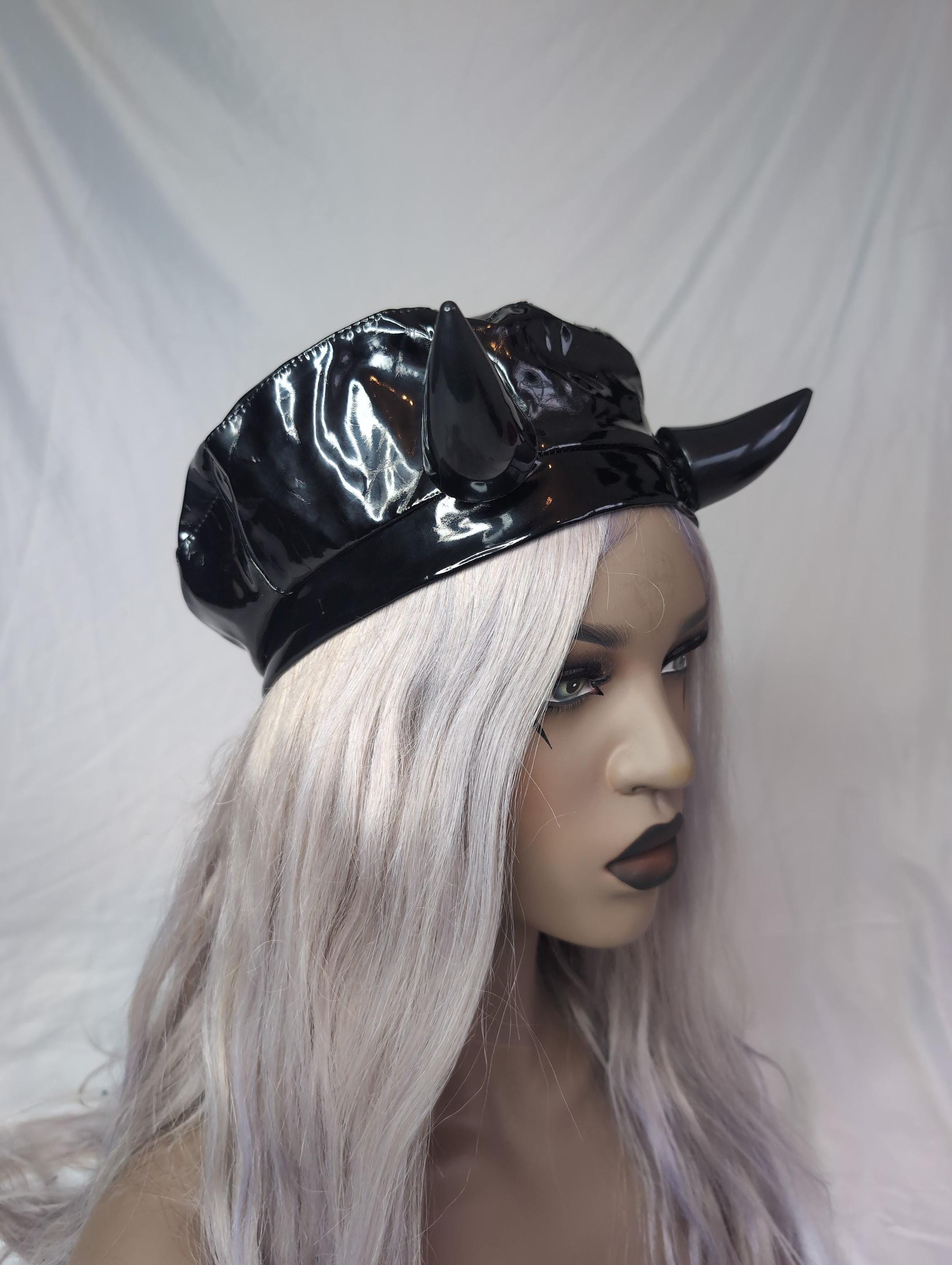XS DEVIL'S BERET | Shiny Vinyl Hat With Horns - Etsy