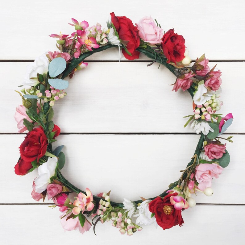 The SCARLET Halo Wildflower Halo Bohemian Bride Eucalyptus Flower Crown Bridal Halo Destination Wedding Pink Rose Flower Crown