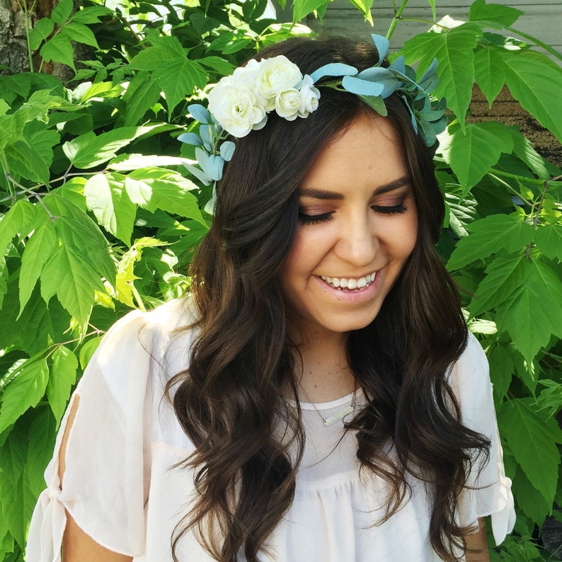 Greenery Clustered Ranunculus Flower Crown Greenery Bridal Etsy