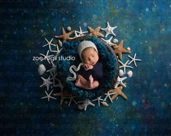 Newborn Under The Sea Digital Backdrop: Starfish, Shells (JPG File)