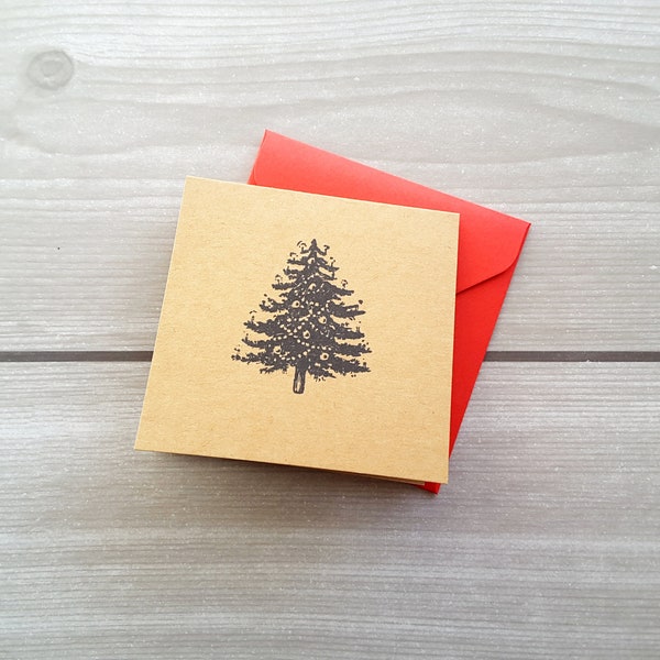 3" Square Fold Note Cards / Mini Note cards / Mini Thank You Enclosures /  / Happy holidays card / Christmas Tree / Set of 6