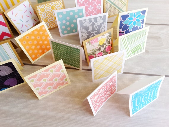 2 X 2 Mini Note Cards / Mini Fold Cards / Thank You Enclosures / Mini Thank  You Cards / Assorted Patterns / Set of 20 