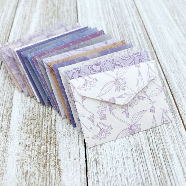 TINY Purple Floral Envelope/ Beautiful Floral Themed Envelopes/ Little Love note envelope / Scrapbooking / Journal/ Tooth Fairy /Set of 25
