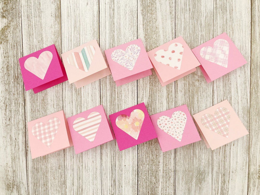 2 X 2 Mini Pink Hearts Note Card for Valentines Gift Enclosures, Square