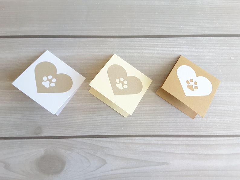 2 x 2 Mini Pet Paw On Heart Card Little Note Cards Square note cards Kraft note cards Pet lover Pet Products Enclosure Set of 20