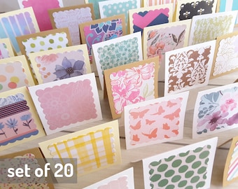 3" x 3" Mini Note Cards  / Blank Note Cards / Small Fold cards / Mini love notes / Assorted Patterns  / Set of 20