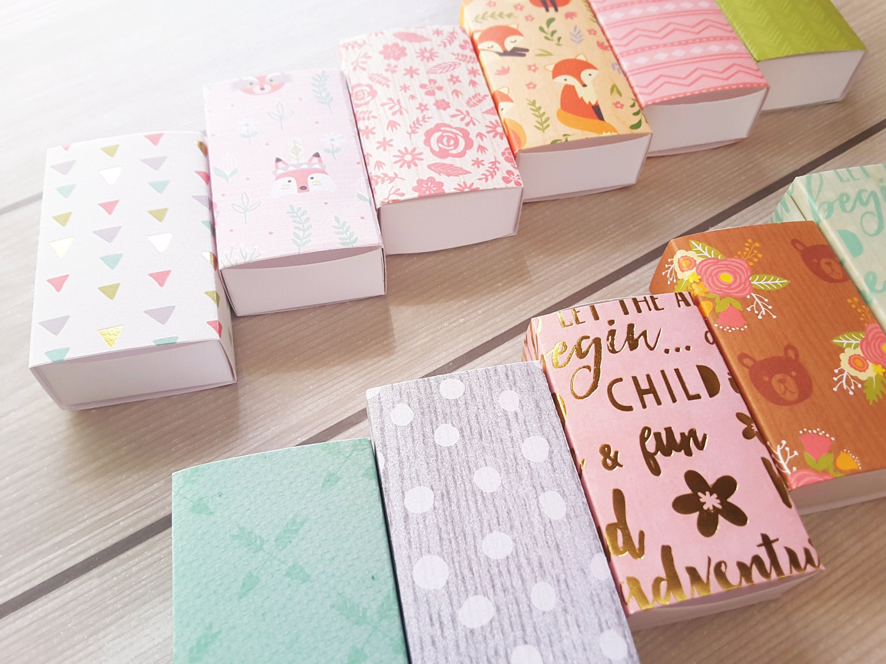 Slide Box/ Assorted Patterns Mini Boxes / Favor Box / Handmade Mini Box /  Gift Box/ Packaging Box/ Little Wild Flowers/ Set of 12 