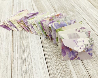 TINY Purple RANDOM Floral Envelope/ Mini Floral Themed Envelopes/ Little Love note envelope / Scrapbooking / Journal/ Tooth Fairy /Set of 25