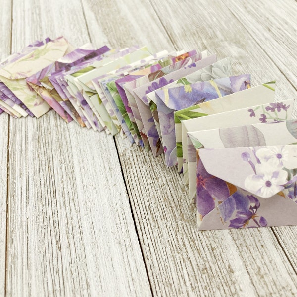 TINY Purple RANDOM Floral Envelope/ Mini Floral Themed Envelopes/ Little Love note envelope / Scrapbooking / Journal/ Tooth Fairy /Set of 25