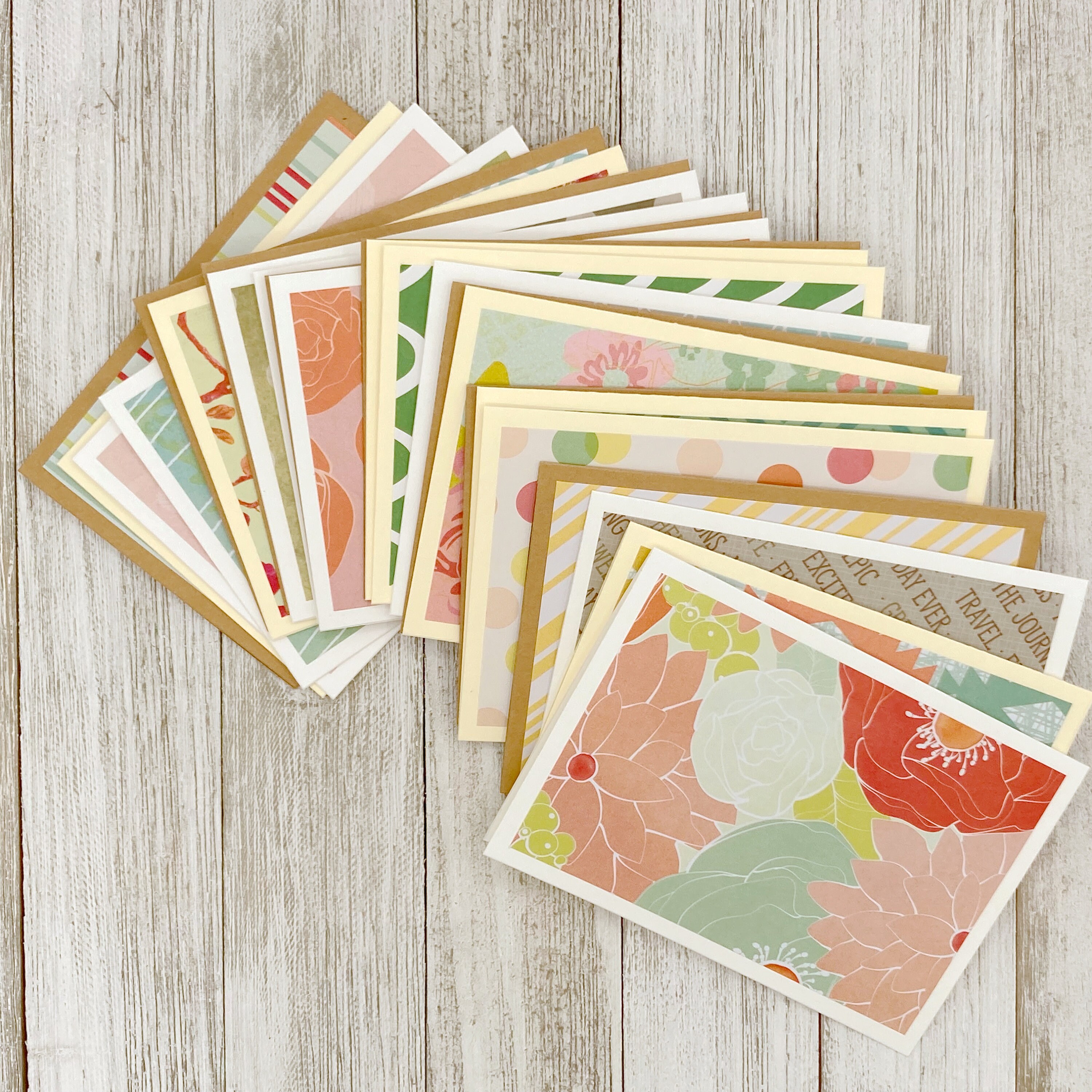 4 Bar Assorted Note Cards / Kraft/ Cream/ White Fold Cards With RANDOM  Patterns/ 4 Bar Note Cards / Small Note Cards 