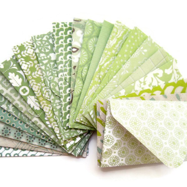 2" x 3.5" Tiny Envelopes/ Card Envelopes/ Pattern Envelopes/ Blank Stationery/ Assorted Green Patterns / Set of 20