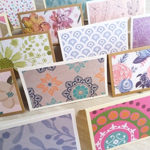 2 x 3.5 Mini Fold Note Cards for Mini Thank You Gift packing, love note for him, lunch note in assorted patterns / set of 12