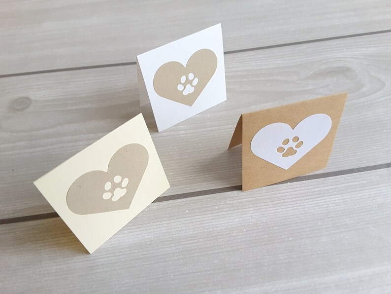 2 x 2 Mini Pet Paw On Heart Card Little Note Cards Square note cards Kraft note cards Pet lover Pet Products Enclosure Set of 20