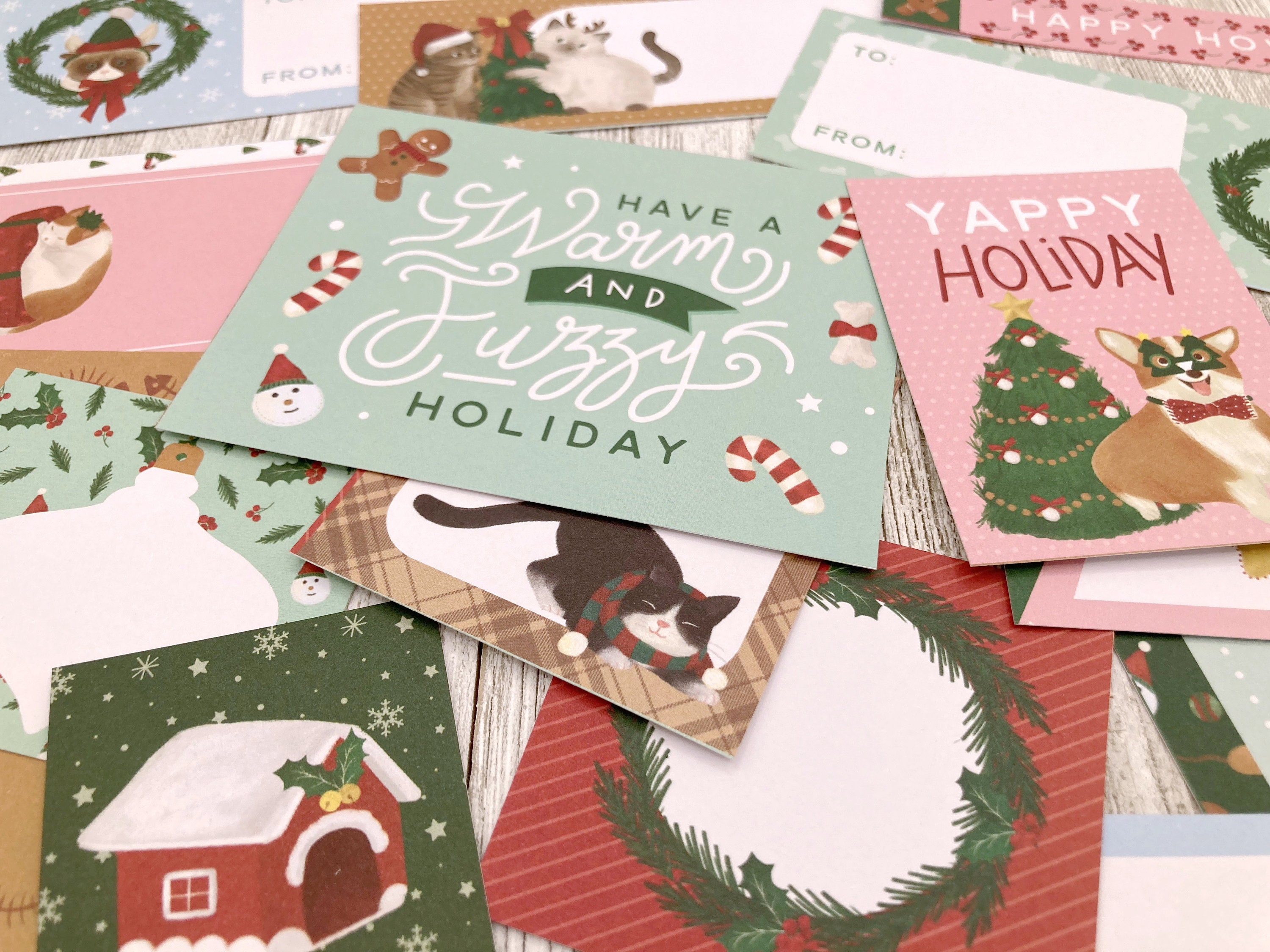 Christmas Holiday-Themed Mini Note Cards 3x3 - Set of 12-Handmade