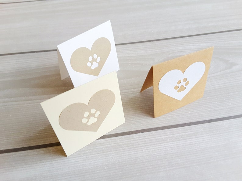 2 x 2 Mini Pet Paw On Heart Card Little Note Cards Square note cards Kraft note cards Pet lover Pet Products Enclosure Set of 20