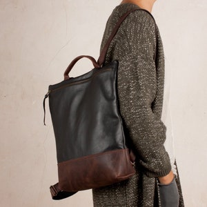 Black Leather backpack vintage style for mens, western diaper bag, large leather backpack, everyday leather backpack, travel black backpack, Xmas Gift