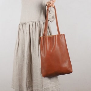 Brown leather Shopper tote bag, Sustainable leather tote bag, Large leather bag for women, Simple leather purse, Minimalist shopping bag