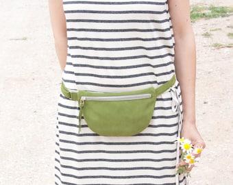 Small Leather Fanny Pack for Women in Green, Small Leather Belt
