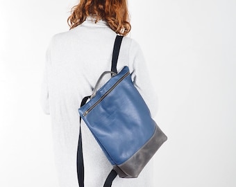Leather backpack purse women, Laptop backpack, Blue leather backpack, Woman zipper backpack, Backpack bag, gray backpack, handmade backpack