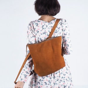 Cute Woman Brown Leather Backpack, Handmade leather backpack, Minimal backpack, Mother gifts, Brown Backpack, backpack purse