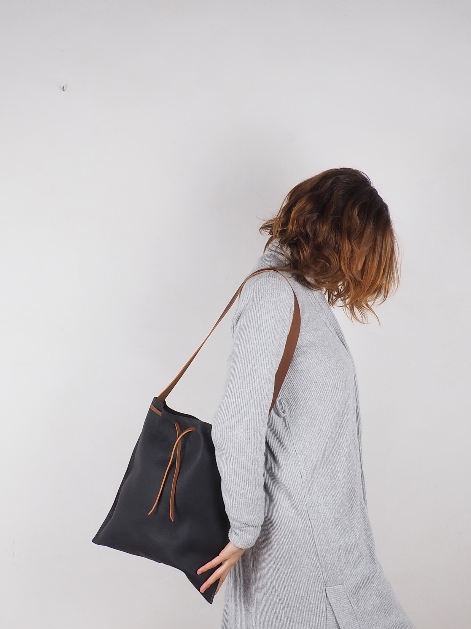 Black Leather Large Shoulder Bag