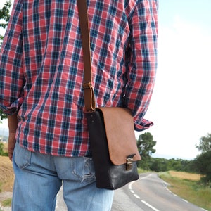 Sac en cuir cadeau homme, sacs en cuir noir pour hommes, sac à bandoulière en cuir, sac messager en cuir, sac en cuir artisanal, sac cousu cuir