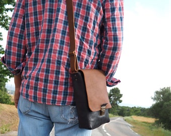 Man leather bag gift, men black leather bags, leather crossbody bag, leather messenger bag, handcrafted leather bag, leather stitched bag