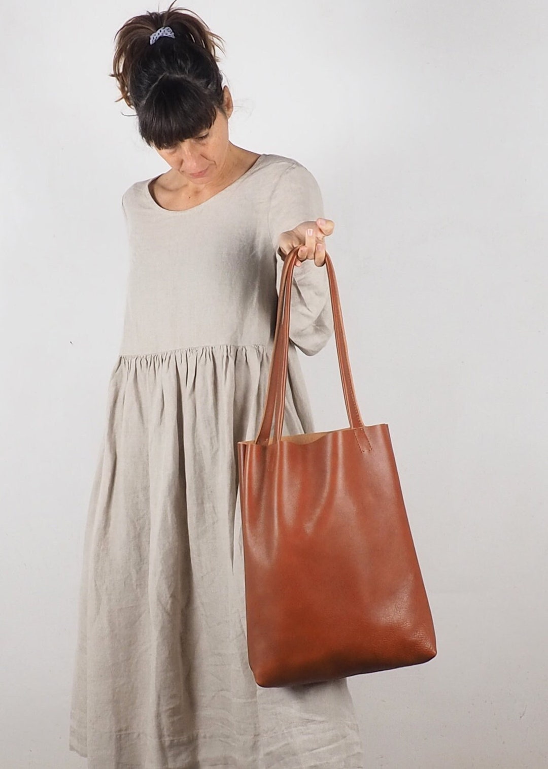 Brown Leather Shopper Tote Bag, Sustainable Leather Tote Bag