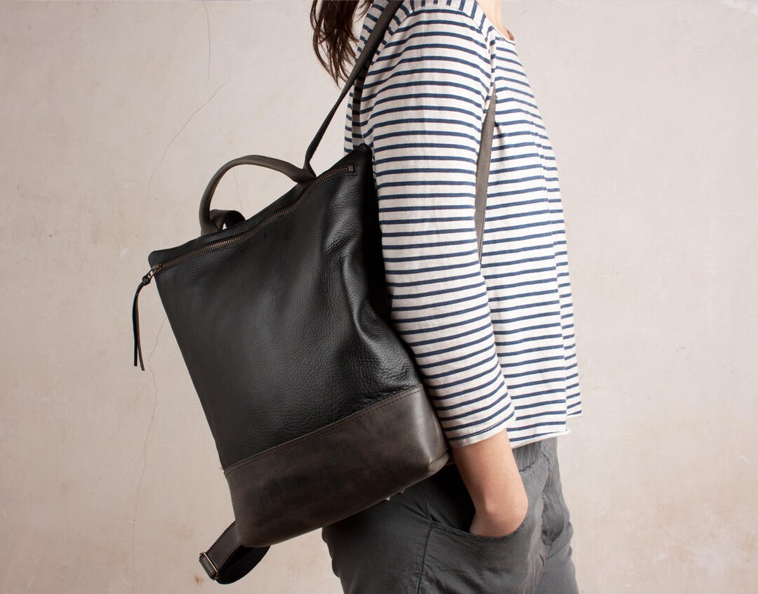 Gray Leather Backpack for Women Black Backpack Leather - Etsy