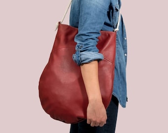 Oversized women bag, large leather bag, original leather bag, wine leather bag, women shoulder bag, shopper bag, oversize shoulder bag