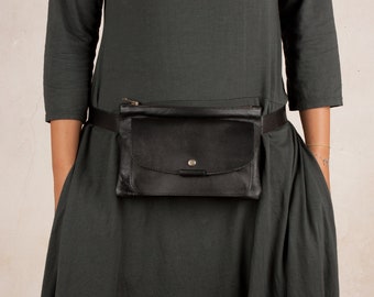 Black leather fanny pack, Leather belt bag, Leather pocket bag, Leather waist bag, Fanny pack, Leather hip bag, Black pocket belt, Bum bag