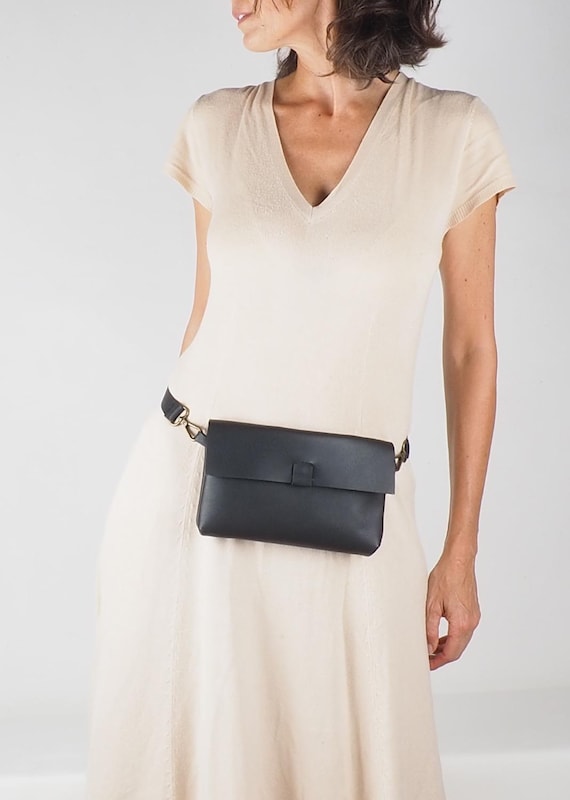Small Leather Pocket Bag in Black - Small Belt Bag Purse Small Leather Pocket Bag in Black - Small Belt Bag Purse