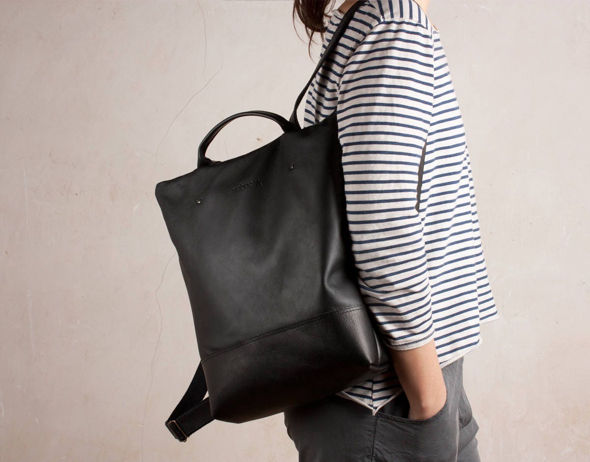 Black Leather backpack purse women laptop backpack backpacks | Etsy