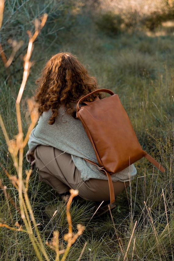 Handmade Brown Leather Backpack for Women- Chic, Secure, Practical