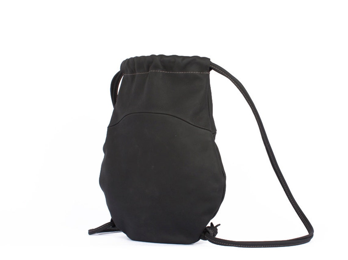 Leather Backpack Drawstring Backpack Women Backpack Black Etsy