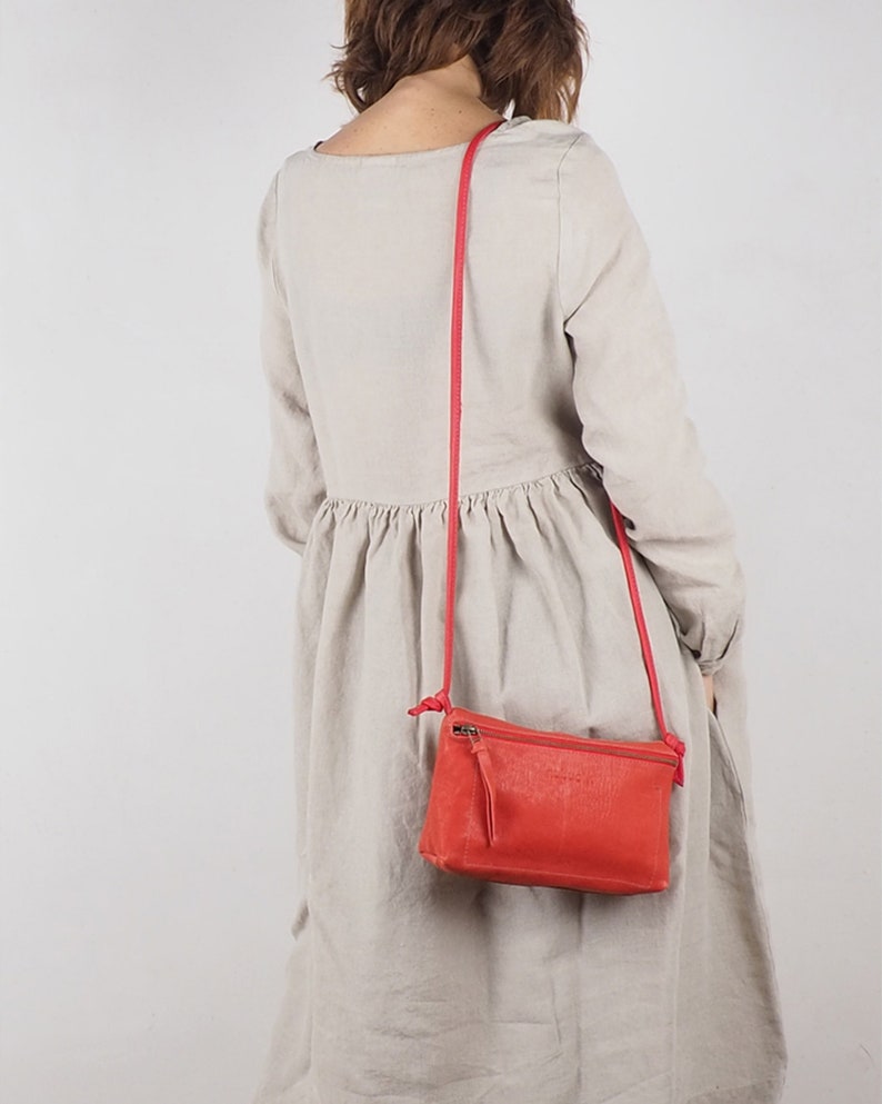 Small red leather crossbody bag, Minimalist small purse, Handmade small leather bag, Red corall  small purse women, Small shoulder bag red