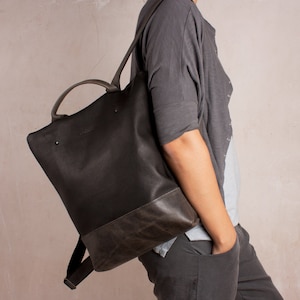 Anti-theft backpack woman, Vintage backpacks, Gray leather backpacks, Handmade Black leather backpacks, Safe Black large backpack, nubukcuir