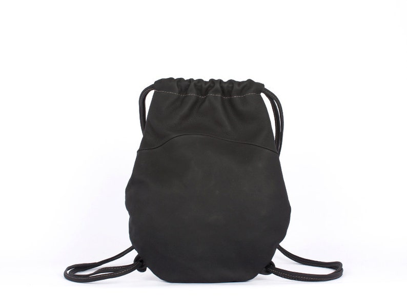 Leather Backpack Drawstring backpack women backpack black | Etsy