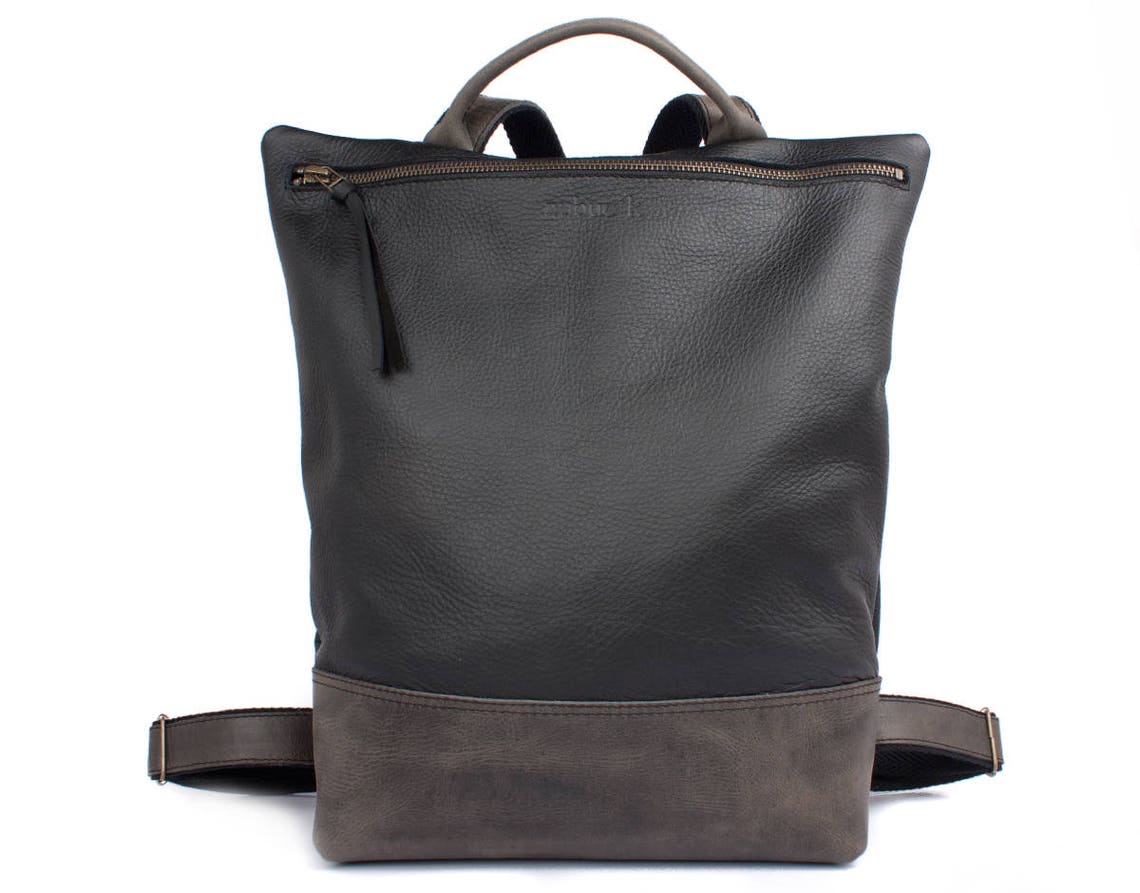 Gray Leather Backpack for Women Black Backpack Leather Etsy